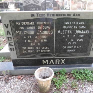 MARX Melchior Jacobus 1910-1978 &amp; Aletta Johanna 1916-2005