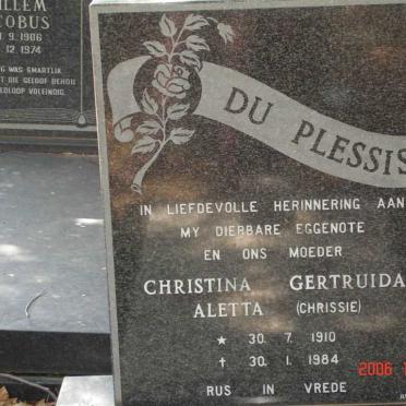 PLESSIS Christina Gertruida Aletta, du 1910-1984