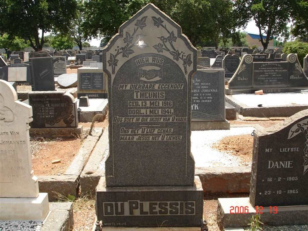 PLESSIS Theunis, du 1916-1941