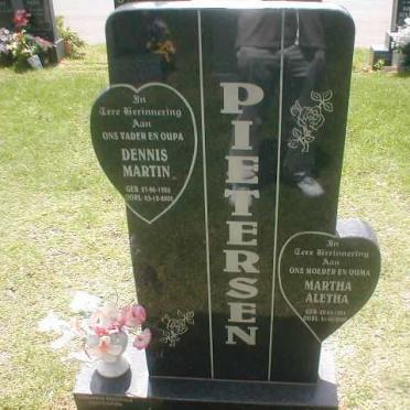 PIETERSEN Dennis Martin 1920-2000 &amp; Martha Aletta 1924-?2000