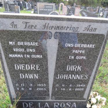 ROSA Dirk Johannes, de la 1949-2022 &amp; Diedre Dawn 1955-2005