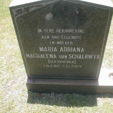 SCHALKWYK Maria Adriana M., van nee HAVENGA 1921-1970