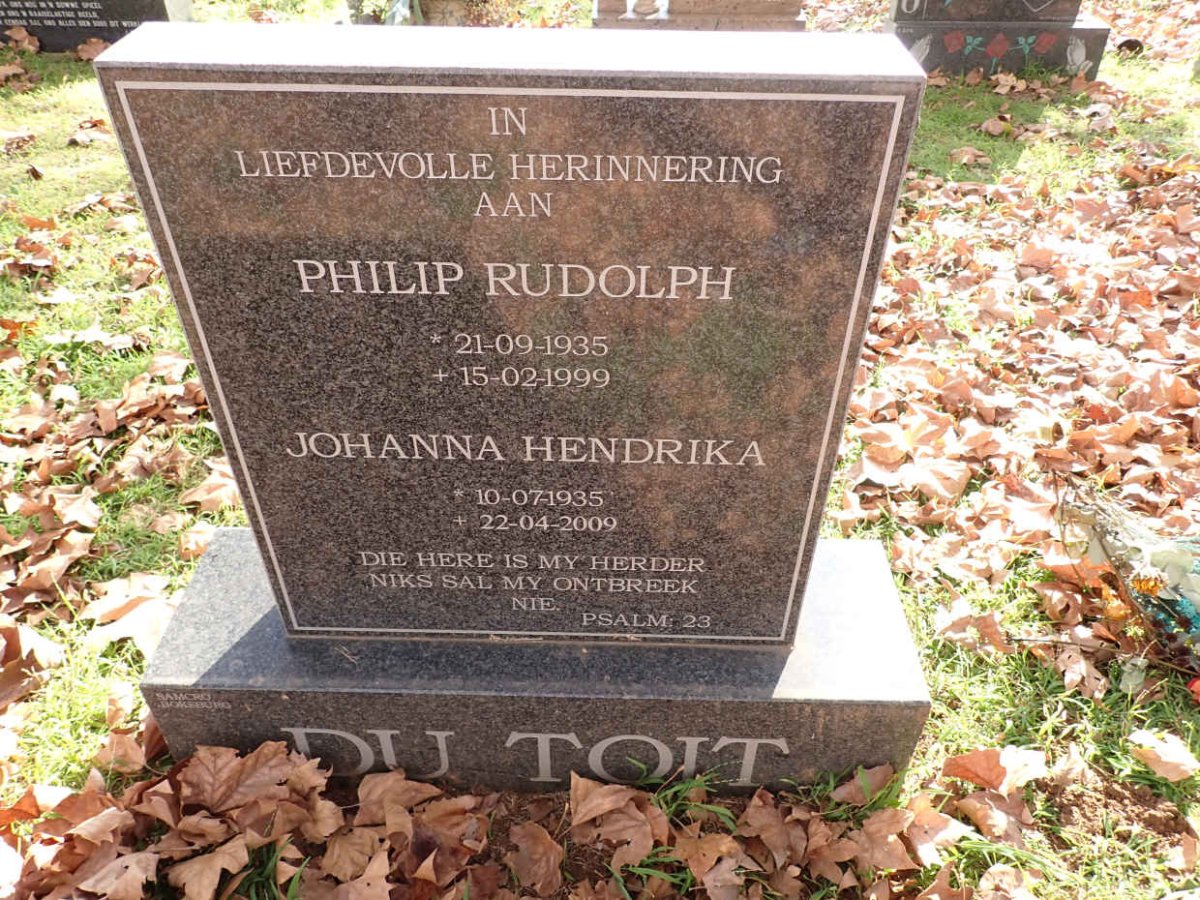 TOIT Philip Rudolph, du 1935-1999 &amp; Johanna Hendrika 1935-2009