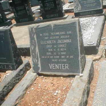 VENTER Elizabeth Jacomina nee DE LANGE 1874-1982