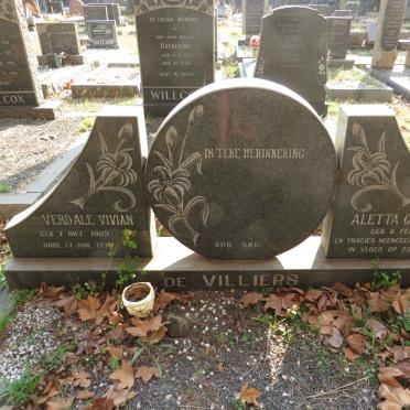 VILLIERS Verdale Vivian, de 1903-1970 &amp; Aletta C.W.G 1904-1981