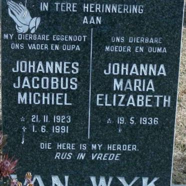 WYK Johannes Jacobus Michiel, van 1923-1991 &amp; Johanna Maria Elizabeth 1936-
