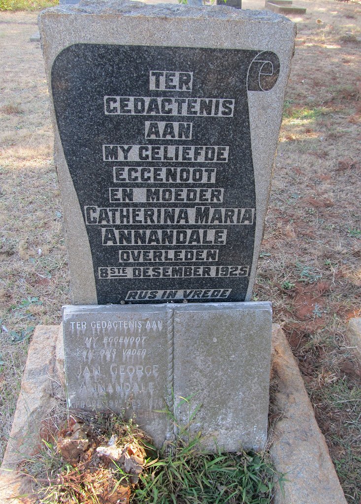 ANNANDALE Jan George 1878-1941 &amp; Catherina Maria -1925