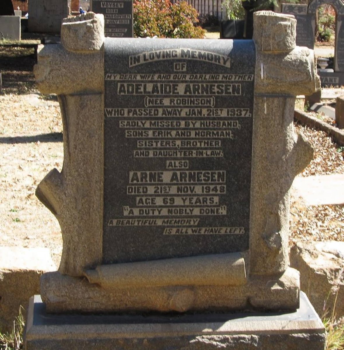 ARNESEN Arne -1948 &amp; Adelaide ROBINSON -1937