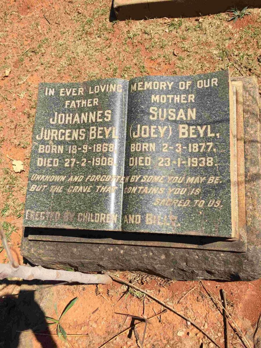 BEYL Johannes Jurgens 1868-1908 &amp; Susan 1877-1938