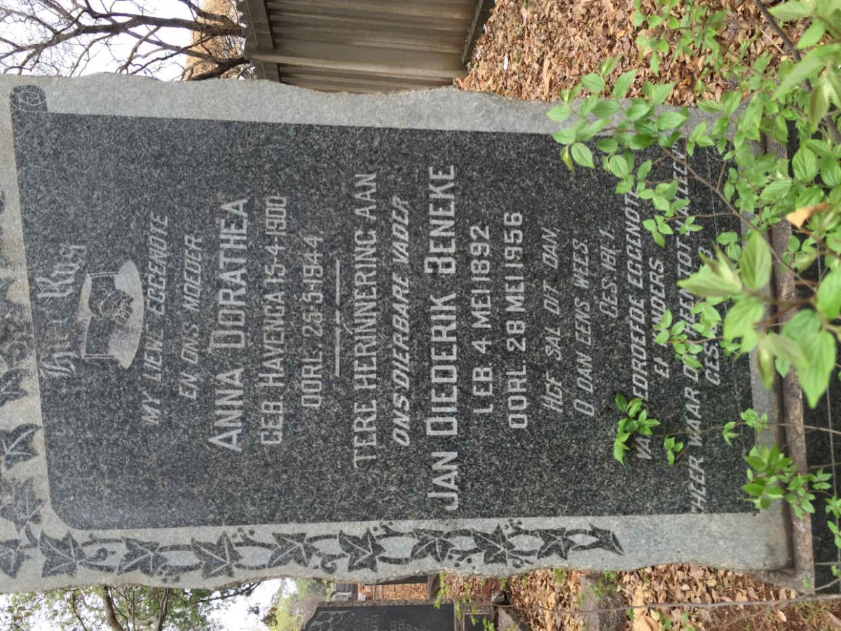 BENEKE Jan Diederik 1892-1956 &amp; Anna Dorathea HAVENGA 1900-1944