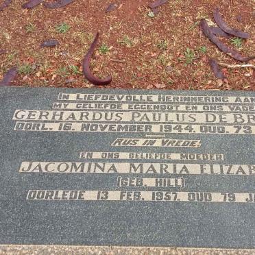 BRUYN Gerhardus Paulus, de -1944 &amp; Jacomina Maria Elizabeth HILL -1957