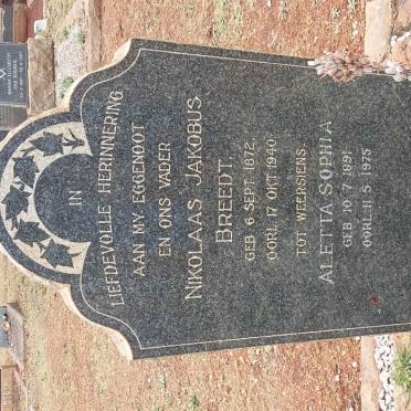 BREEDT Nikolaas Jakobus 1872-1940 &amp; Aletta Sophia 1891-1975