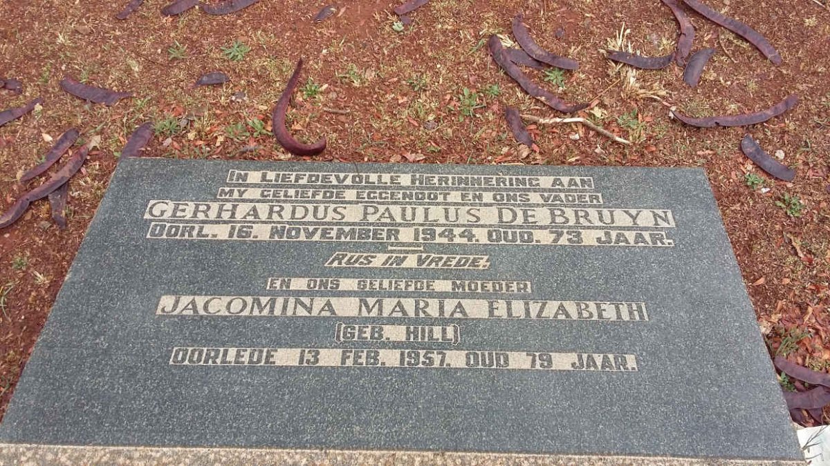 BRUYN Gerhardus Paulus, de -1944 &amp; Jacomina Maria Elizabeth HILL -1957
