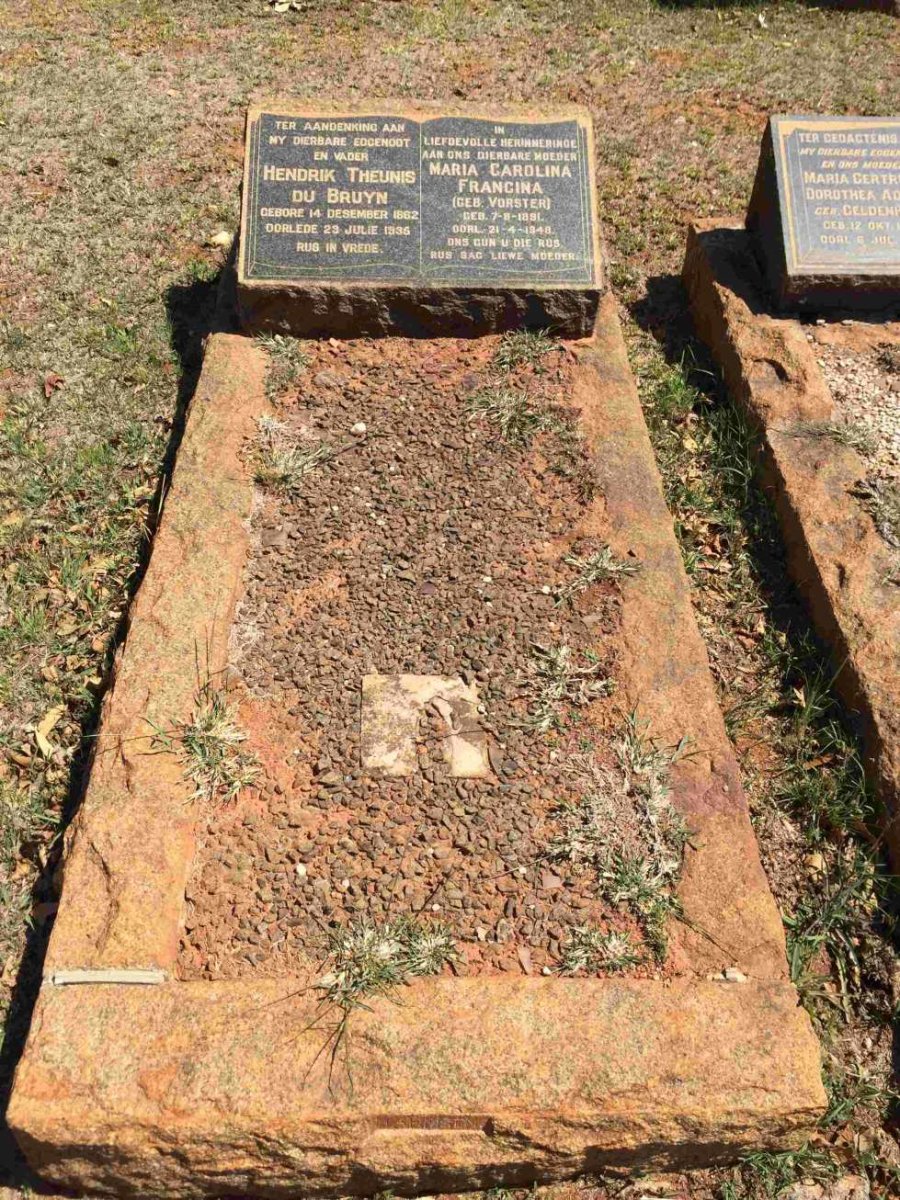 BRUYN Hendrik Theunis, du 1862-1935 &amp; Maria Carolina Francina VORSTER 1891-1948