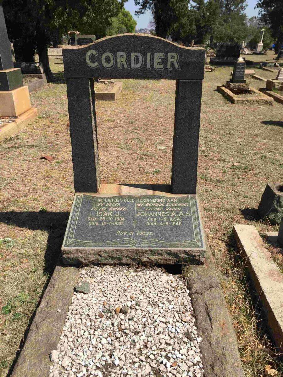 CORDIER Johannes A.A.S. 1894-1948 :: CORDIER Isak J. 1904-1930