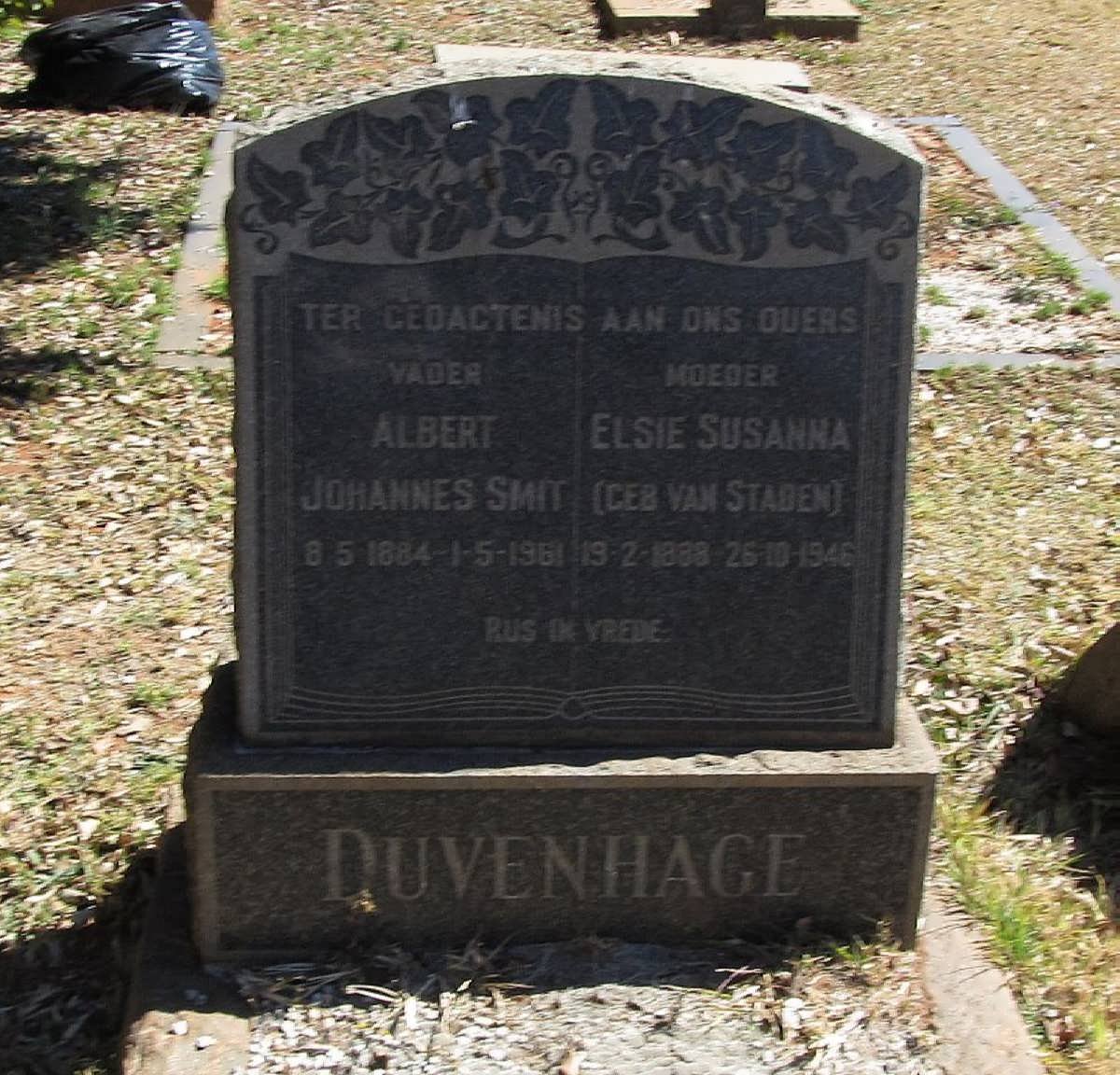 DUVENHAGE Albert Johannes Smit 1884-1961 &amp; Elsie Susanna van STADEN 1888-1946