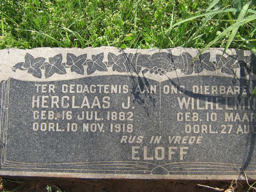 ELOFF Herclaas J. 1882-1918 &amp; Wilhelmina