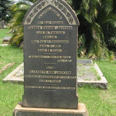 JACKSON George Edward -1921 Elizabeth Ann -1925