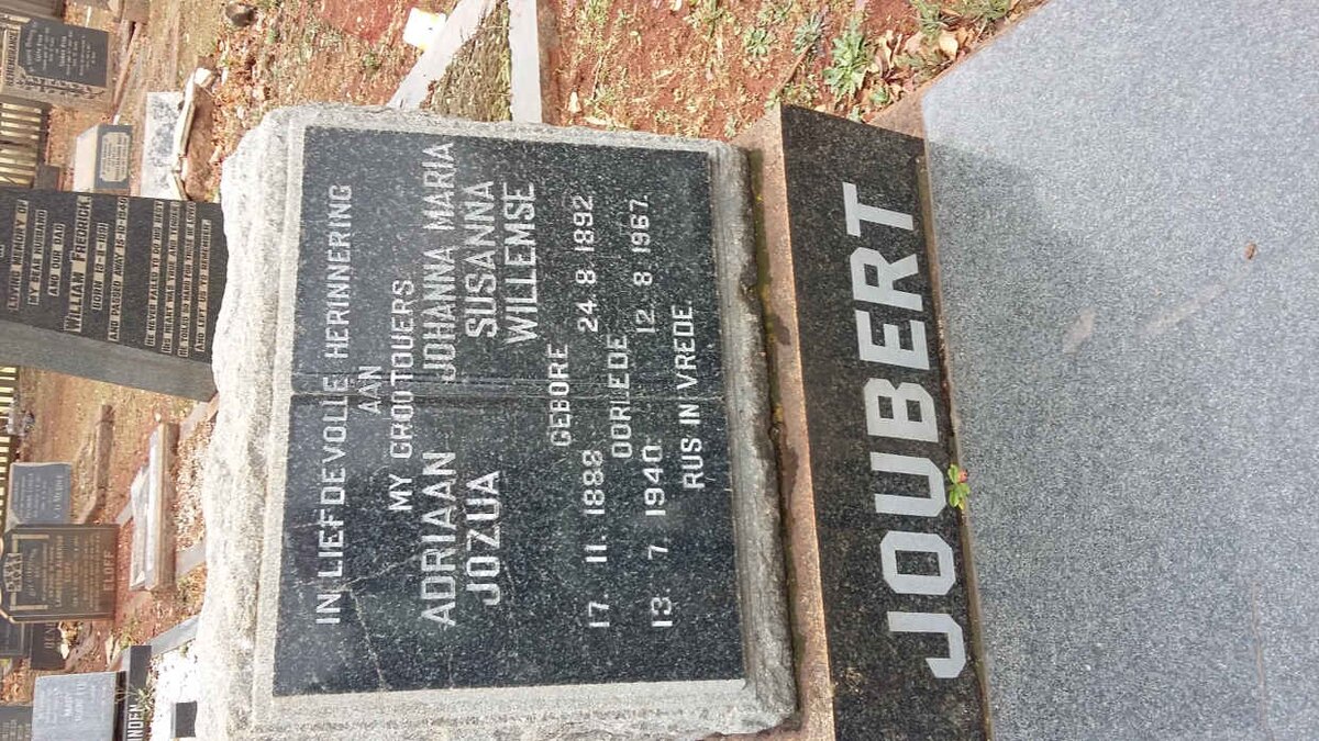 JOUBERT Adriaan Jozua 1888-1940 &amp; Johanna Maria Susanna Willemse 1892-1967