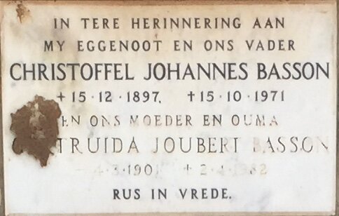 BASSON Christoffel Johannes 1897-1971 Gertruida Joubert 19011982