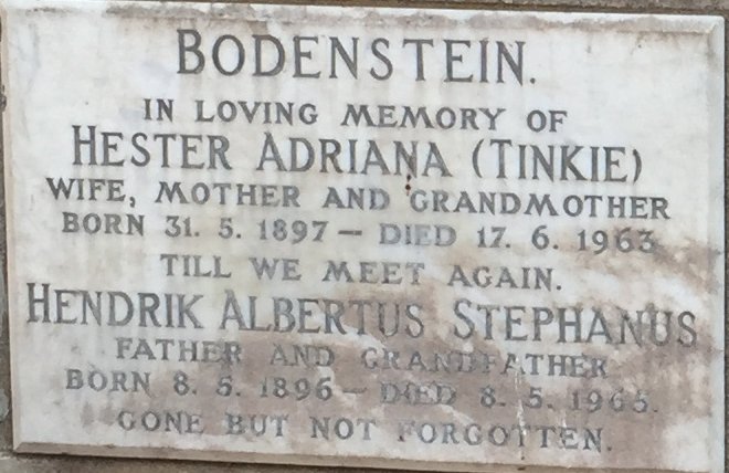 BODENSTEIN Hendrik Albertus Stephanus 1896-1965 &amp; Hester Adriana 1897-1963