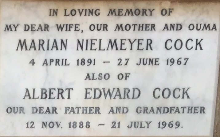 COCK Albert Edward 1888-1969 &amp; Marian Nielmeyer 1891-1967
