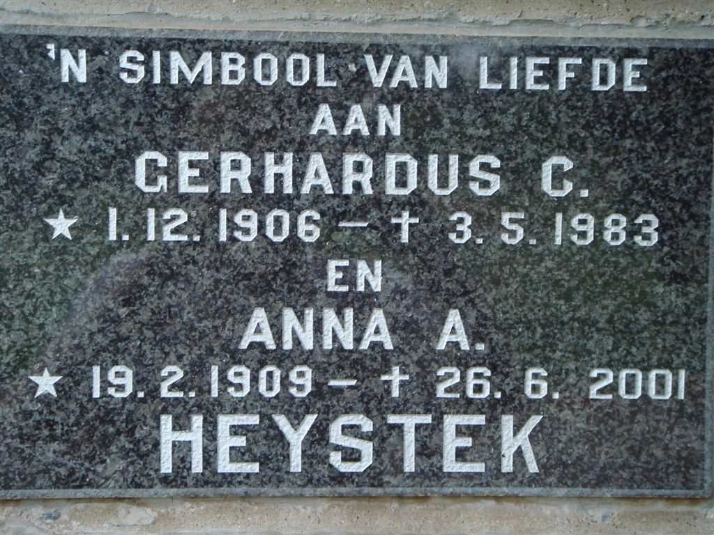 HEYSTEK Gerhardus C. 1906-1983 &amp; Anna A. 1909-2001