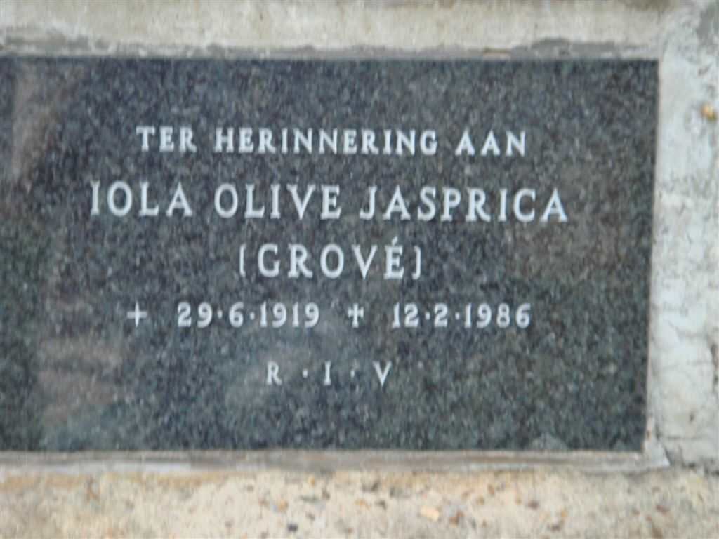 JASPRICA Iola Olive  nee GROVÉ 1919-1986