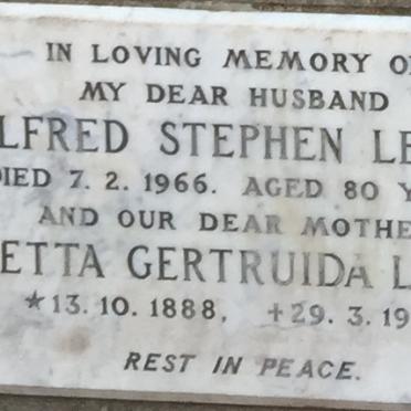 LETTS Alfred Stephen -1966 &amp; Aletta Gertruida 1888-1970