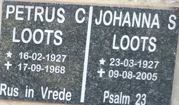 LOOTS Petrus C. 1927-1968 &amp; Johanna S. 1927-2005