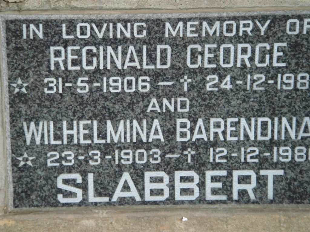 SLABBERT Reginald George 1906-198? &amp; Wilhelmina Barendina 1903-198?