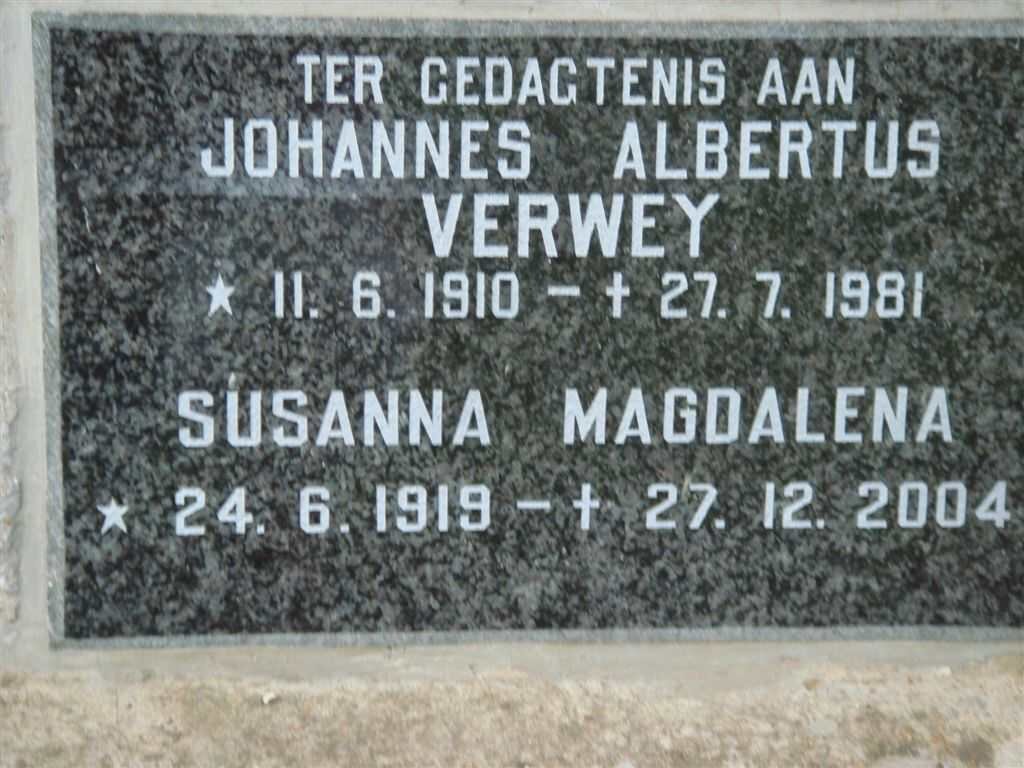 VERWEY Johannes Albertus 1910-1981 &amp; Susanna Magdalena 1919-2004