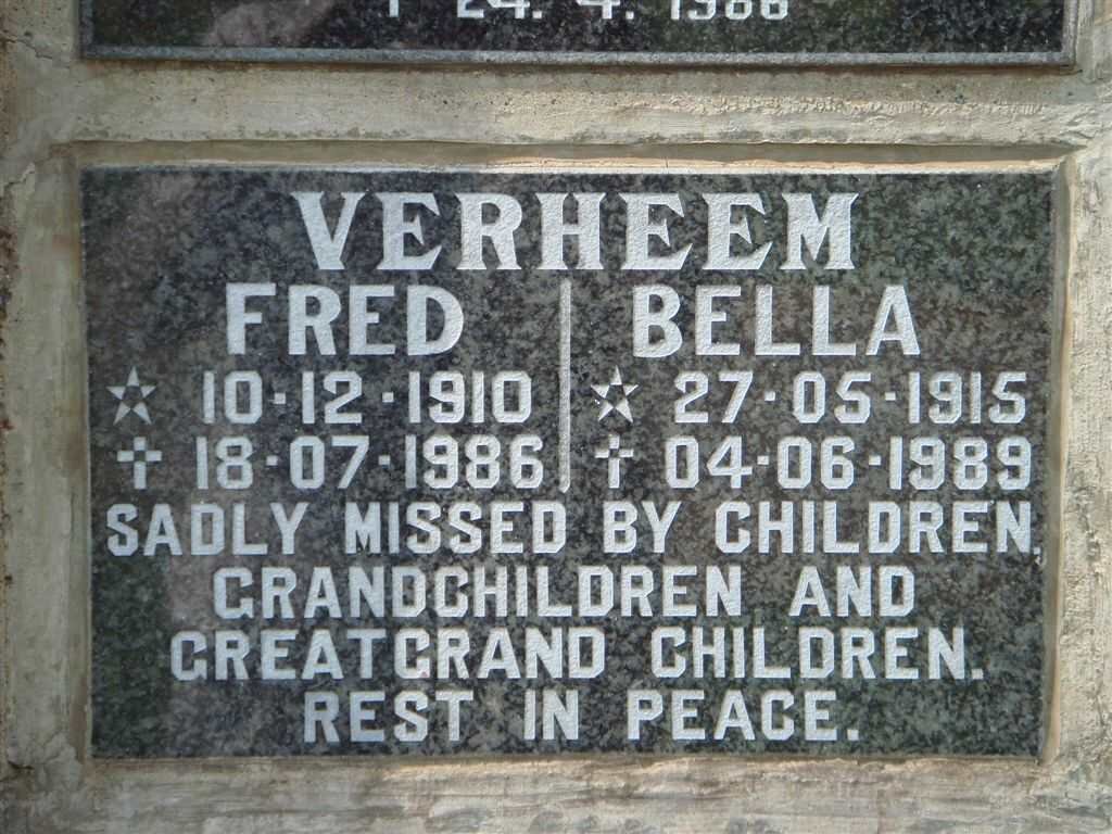 VERHEEM Fred 1910-1986 &amp; Bella 1915-1989