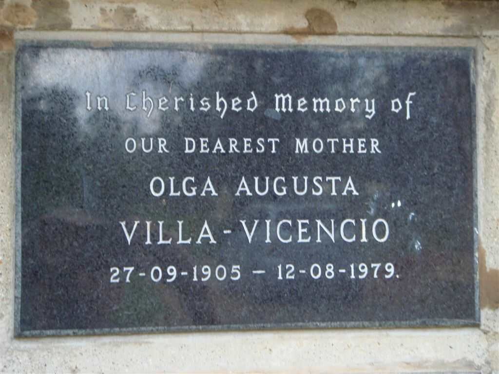 VICENCIO Olga Augusta, Villa 1905-1979