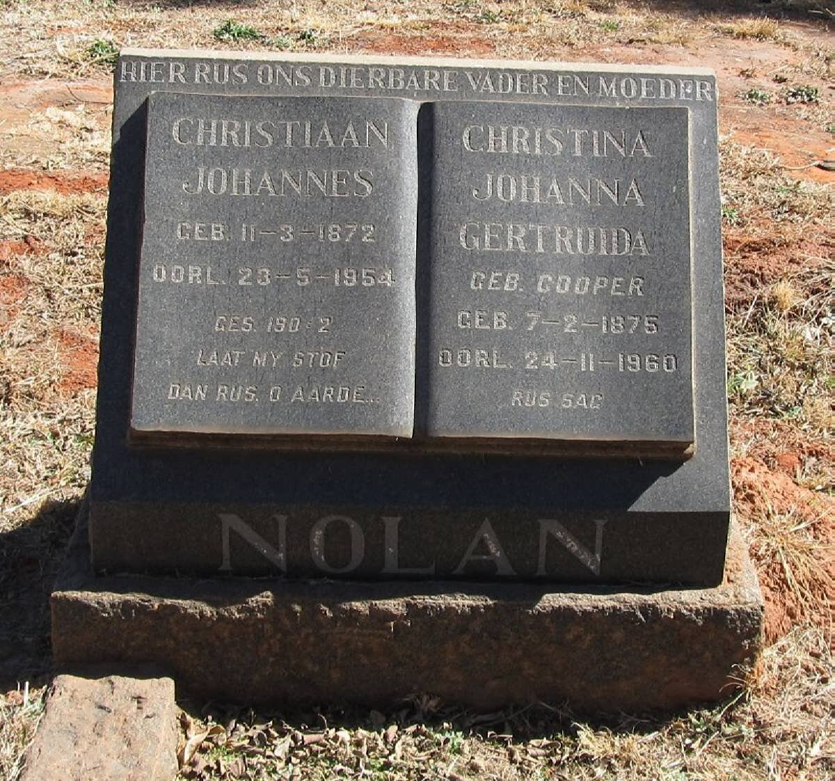 NOLAN Christiaan Johannes 1872-1954 &amp; Christina Johanna Gertruida COOPER  1875-1960