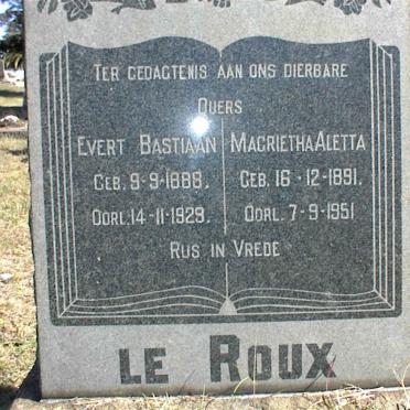 ROUX Evert Bastiaan, le 1888-1929 &amp; Magrietha Aletta 1891-1951