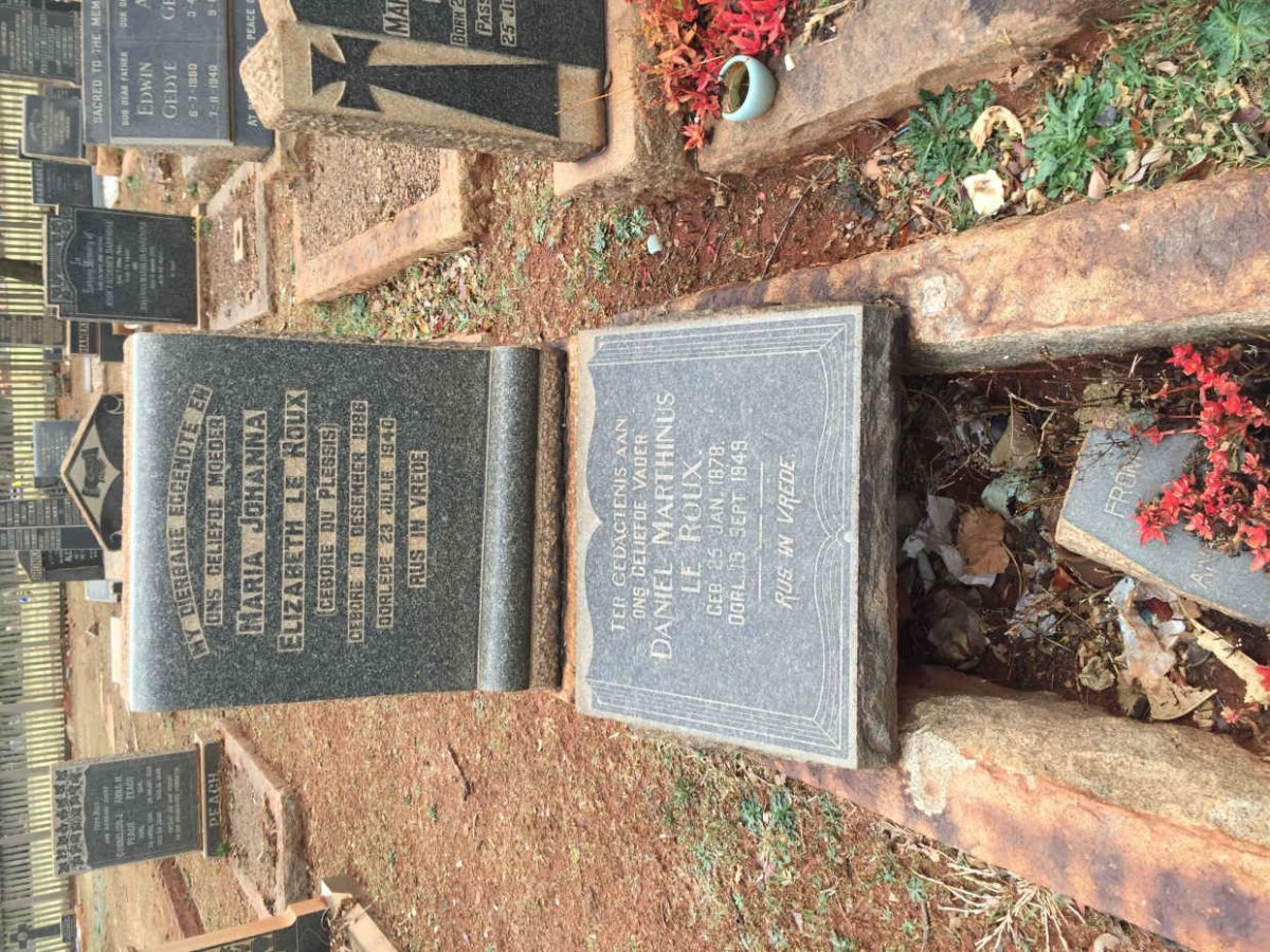 ROUX Daniel Marthinus, le 1878-1949 &amp; Maria Johanna Elizabeth DU PLESSIS 1886-1940