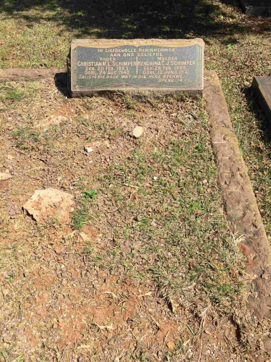 SCHIMPER Christian M.L. 1883-1942 &amp; Hendrina C.J. 1888-1931