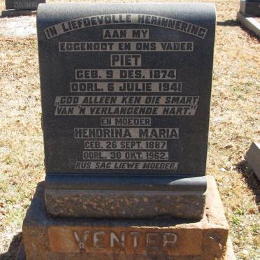 VENTER Piet 1874-1941 &amp; Hendrina Maria 1887-1962