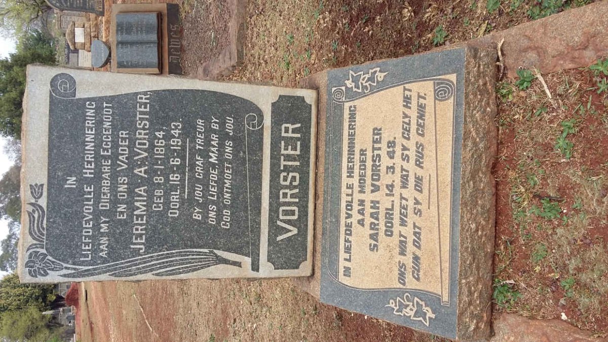 VORSTER Jeremia A. 1864-1943 &amp; Sarah -1948