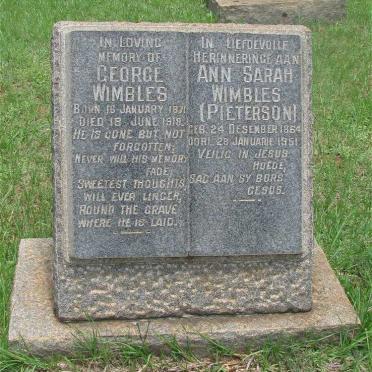 WIMBLES George 1871-1918 &amp; Ann Sarah PIETERSON 1864-1951