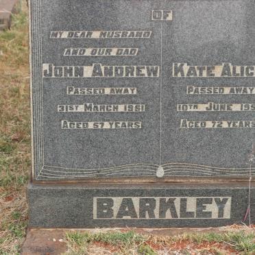 BARKLEY John Andrew -1951 &amp; Kate Alice -1957