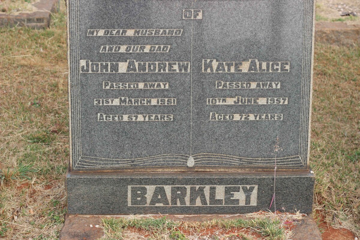 BARKLEY John Andrew -1951 &amp; Kate Alice -1957