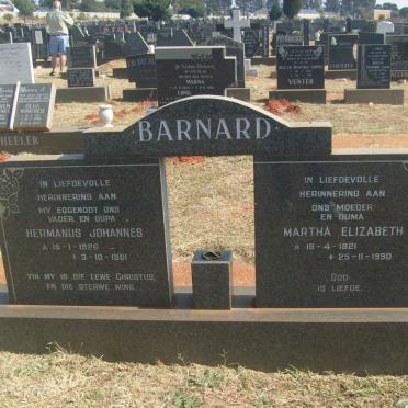 BARNARD Hermanus Johannes 1926-1981 &amp; Martha Elizabeth 1921-1990