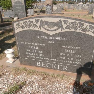 BECKER Kosie 1908-1965 &amp; Malie 1903-1985