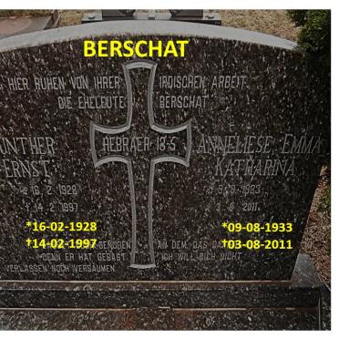 BERSCHAT Gunther Ernst 1928-1997 &amp; Anneliese Emma Katharina 1933-2011