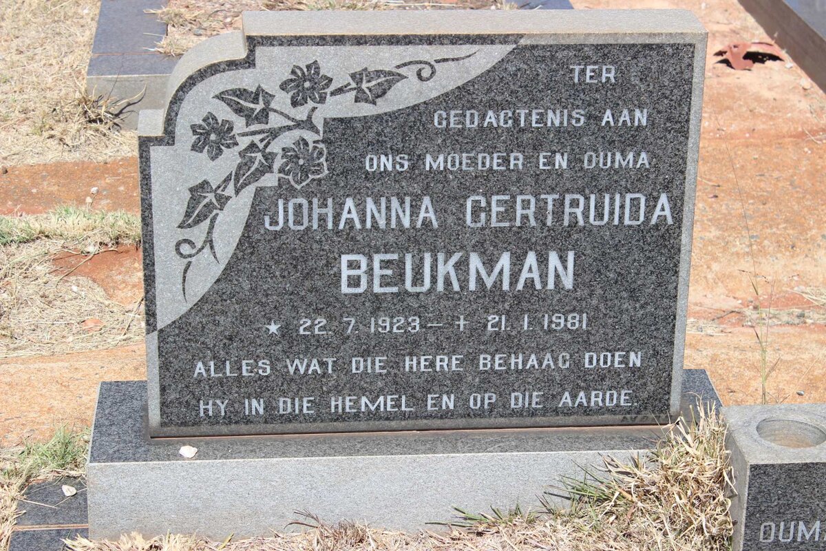 BEUKMAN Johanna Gertruida 1923-1981