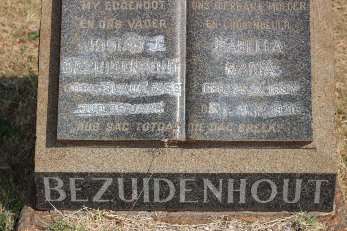 BEZUIDENHOUT Josias J. -1958 &amp; Isabella Maria 1897-1970