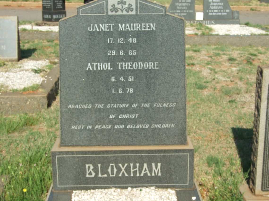 BLOXHAM Athol Theodore 1951-1978 :: BLOXHAM Janet Maureen 1948-1965