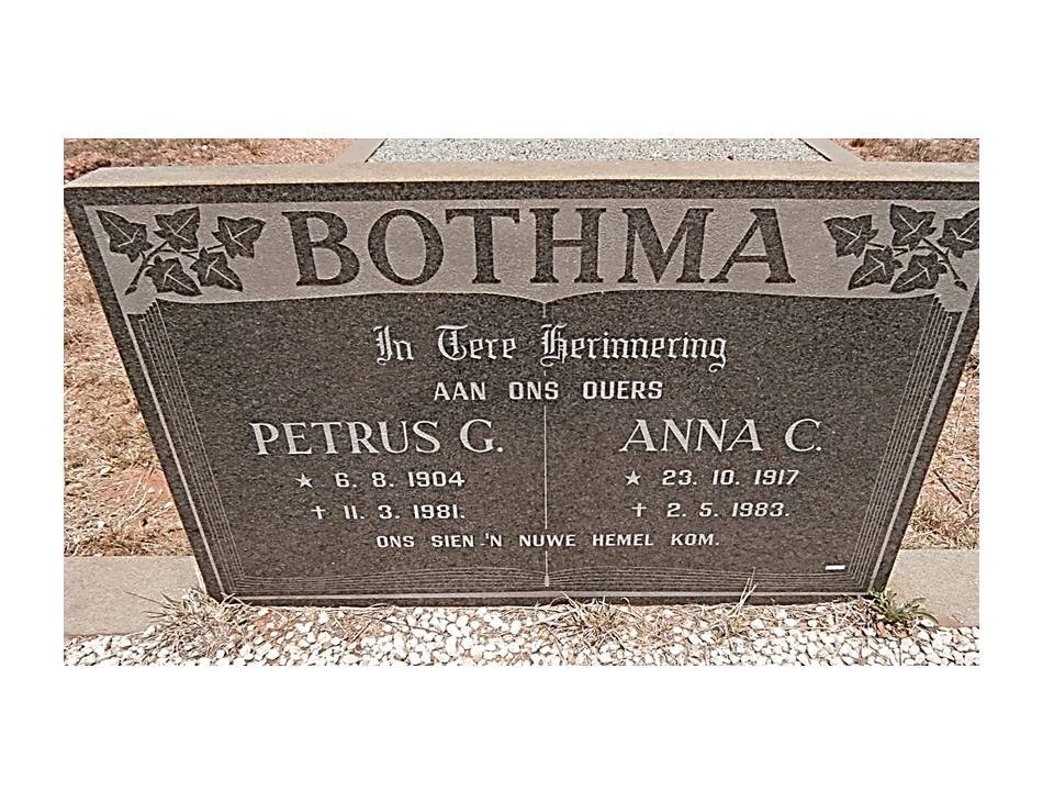 BOTHMA Petrus G. 1904-1981 &amp; Anna C. 1917-1983